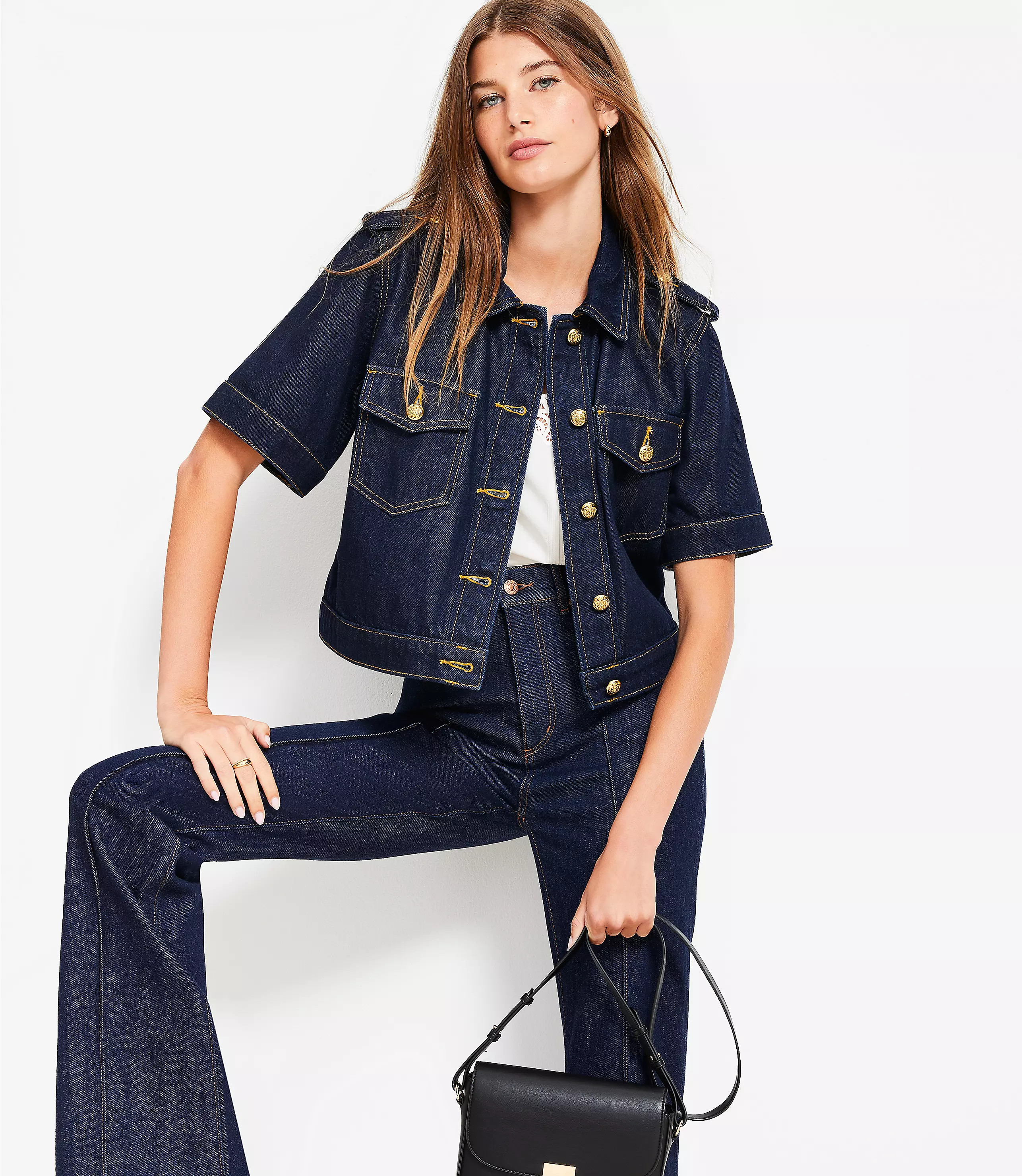 Short Sleeve Denim Jacket in Classic Rinse Wash | LOFT