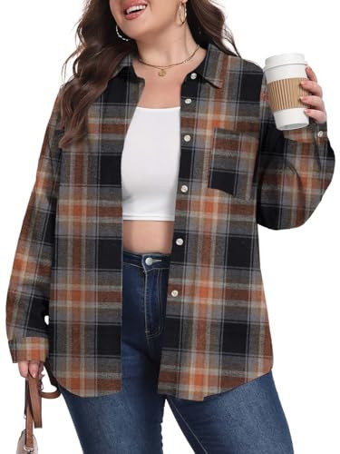 Women's Plus Size Flannel Plaid Button Down Shirt 2026 Fall Outfits | Amazon (US)