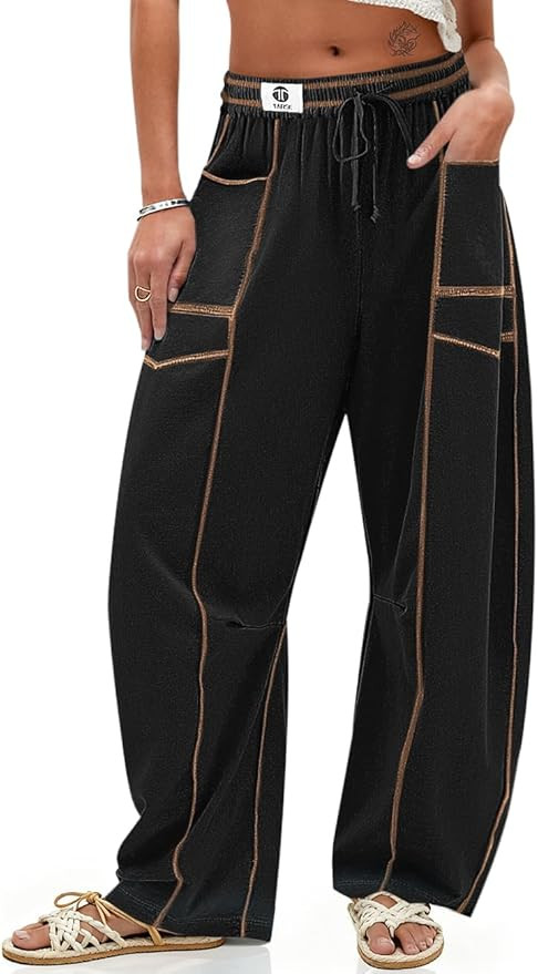 TARSE Womens Barrel Linen Pants High Waisted Harem Casual Loose Fit Wide Leg Baggy Drawstring Pan... | Amazon (US)