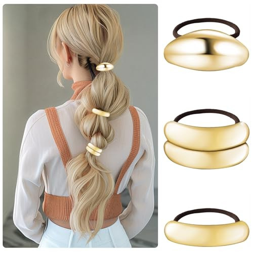 Gold Hair Cuffs 3PCS Gold Ponytail Cuff Hair Tie for Women Metal Hair Cuff Wrap for Thick Hair Cute Geometric Hair Accessories | Amazon (US)