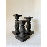 Vintage/Antique Black Wood Square Base Candleholders With Carved Fleur De Lis Decor Set Of 3 Wooden Pillar Candle Holders Chunky Centerpiece | Etsy (US)