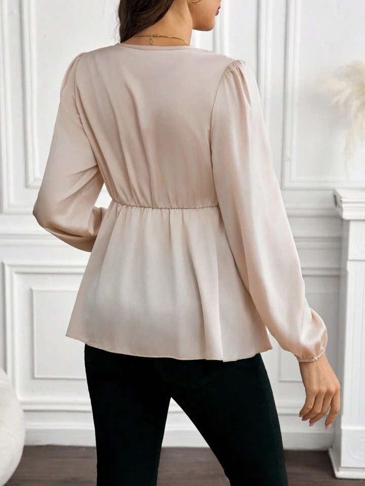 SHEIN Pregnant Women V-Neck Lantern Sleeve Twist Elegant Blouse, For Maternity | SHEIN