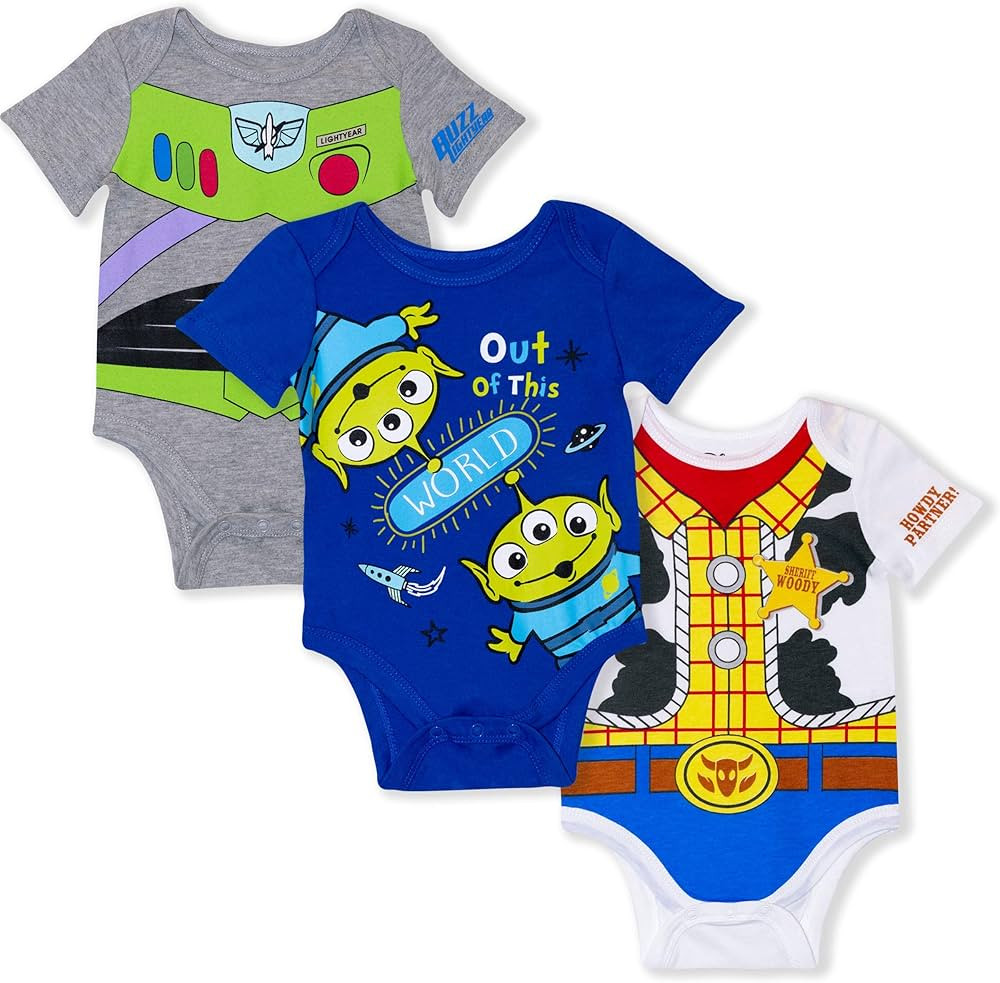 Disney Toy Story Woody, Green Aliens & Buzz Boys’ 3 Pack Bodysuit Costume for Newborn and Infan... | Amazon (US)