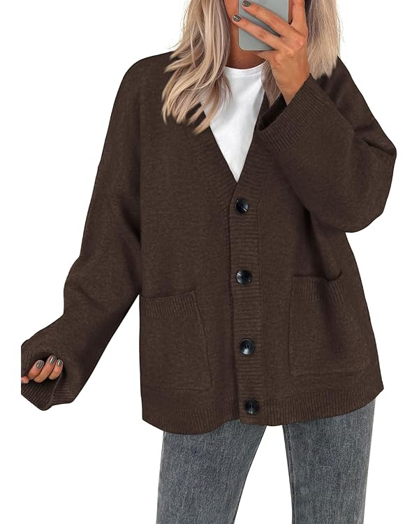 BTFBM Fall Fashion 2025 Button Down Cardigan Sweaters for Women Trendy V Neck Long Sleeve Knit Wi... | Amazon (US)