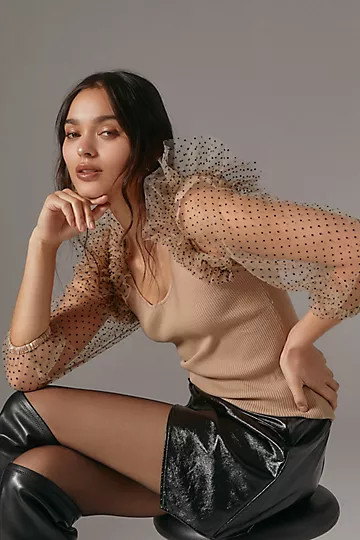 DOLAN Sheer-Sleeve Sweater Top | Anthropologie (US)