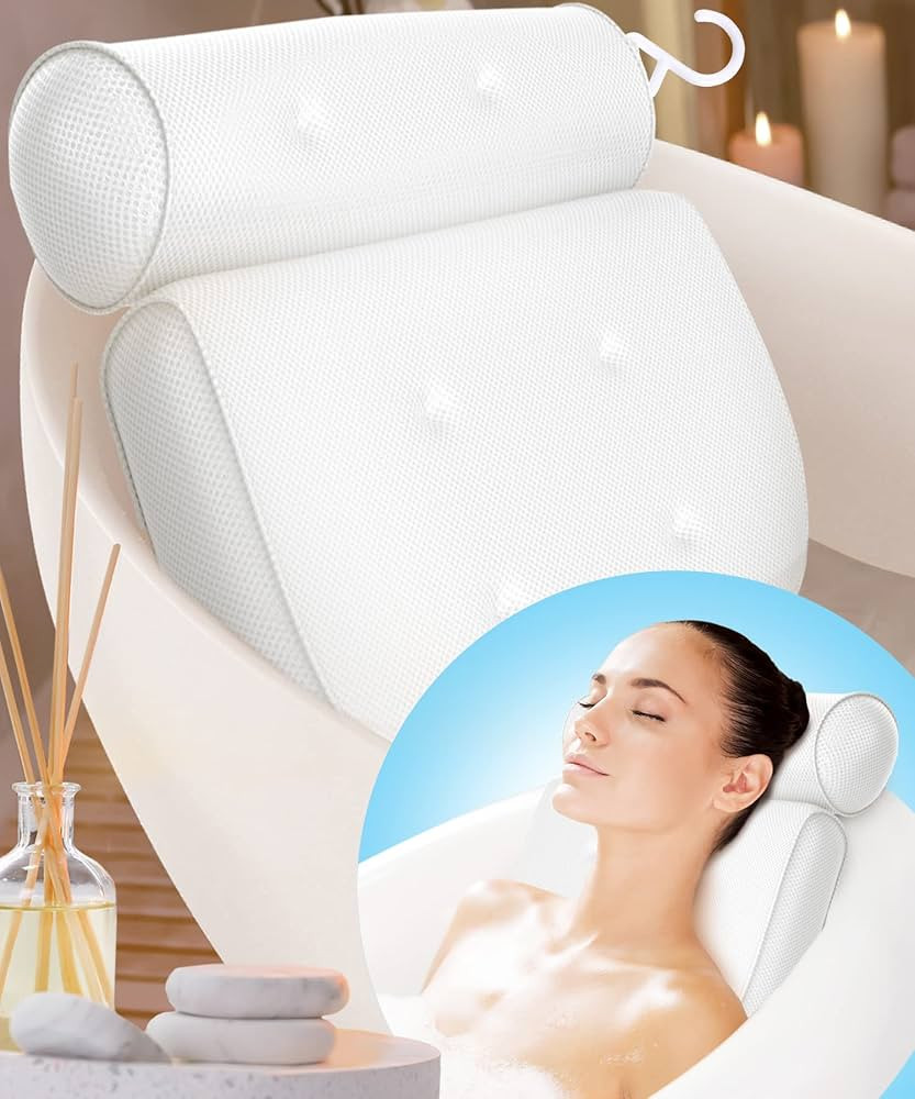 Bathtub Pillow for Neck and Back Support with 6 Non-Slip Suction Cups & Drying Hook - Machine Was... | Amazon (US)