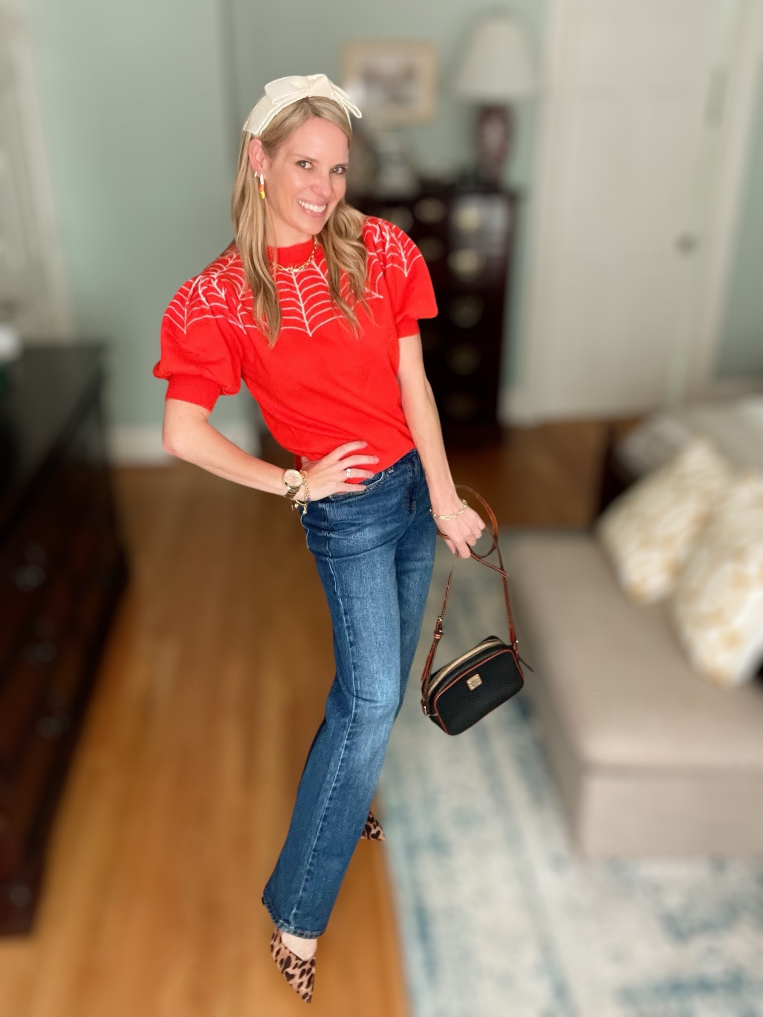 🕸️ Chic + spooky for fall! This orange puff sleeve sweater with spiderweb detail is the perfect subtle nod to Halloween. I styled it with classic straight-leg denim, leopard pumps, a bow headband, and candy corn earrings for a festive yet polished October outfit. 🎃✨

This look is a great option if you want to be festive without going full costume. It’s comfortable enough for daytime wear but elevated with accessories for dinner, parties, or school events. A fun way to celebrate spooky season in style! 👻

🔑 Keywords: orange spiderweb sweater, puff sleeve Halloween sweater, chic Halloween outfit, festive fall outfit, spooky season style, October outfit ideas, Halloween sweater for women, candy corn earrings Baublebar, leopard heels fall style, classy Halloween fashion


#LTKFindsUnder50 #LTKFindsUnder100 #LTKOver40