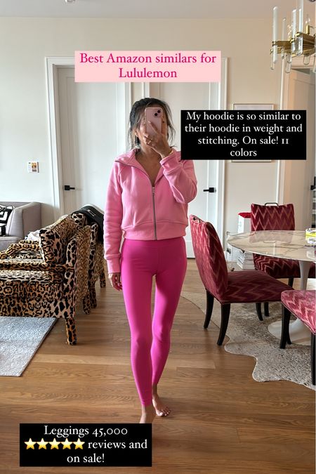 Amazon fashion finds, like Lululemon, Amazon pink workout wear, pink leggings, Amazon finds, Lululemon sweatshirt, size small in all, revolve heart tee, new balance sneakers, scrunchie socks

#LTKfindsunder50 #LTKfitness #LTKstyletip