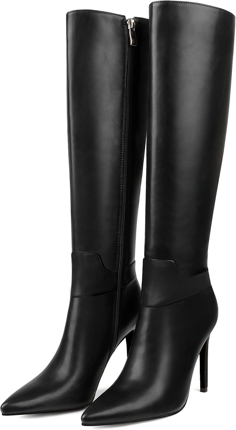 MERUMOTE Women's Thin Heels Knee Shoes Sexy Zipper Winter Spring Knee Boots | Amazon (US)