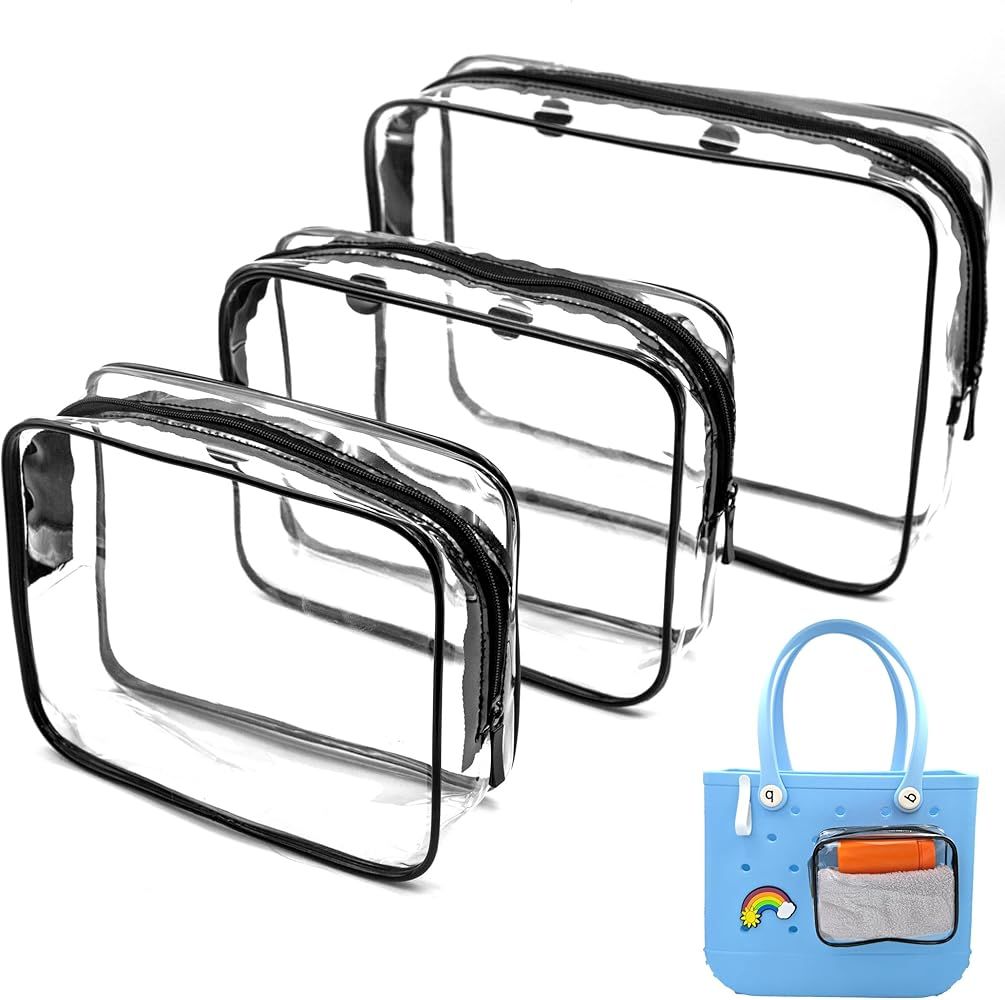 3-Pack Clear Beach Tote Bag for Bogg Bag Accessories, Transparent Zipper Insert Bags for Organizi... | Amazon (US)