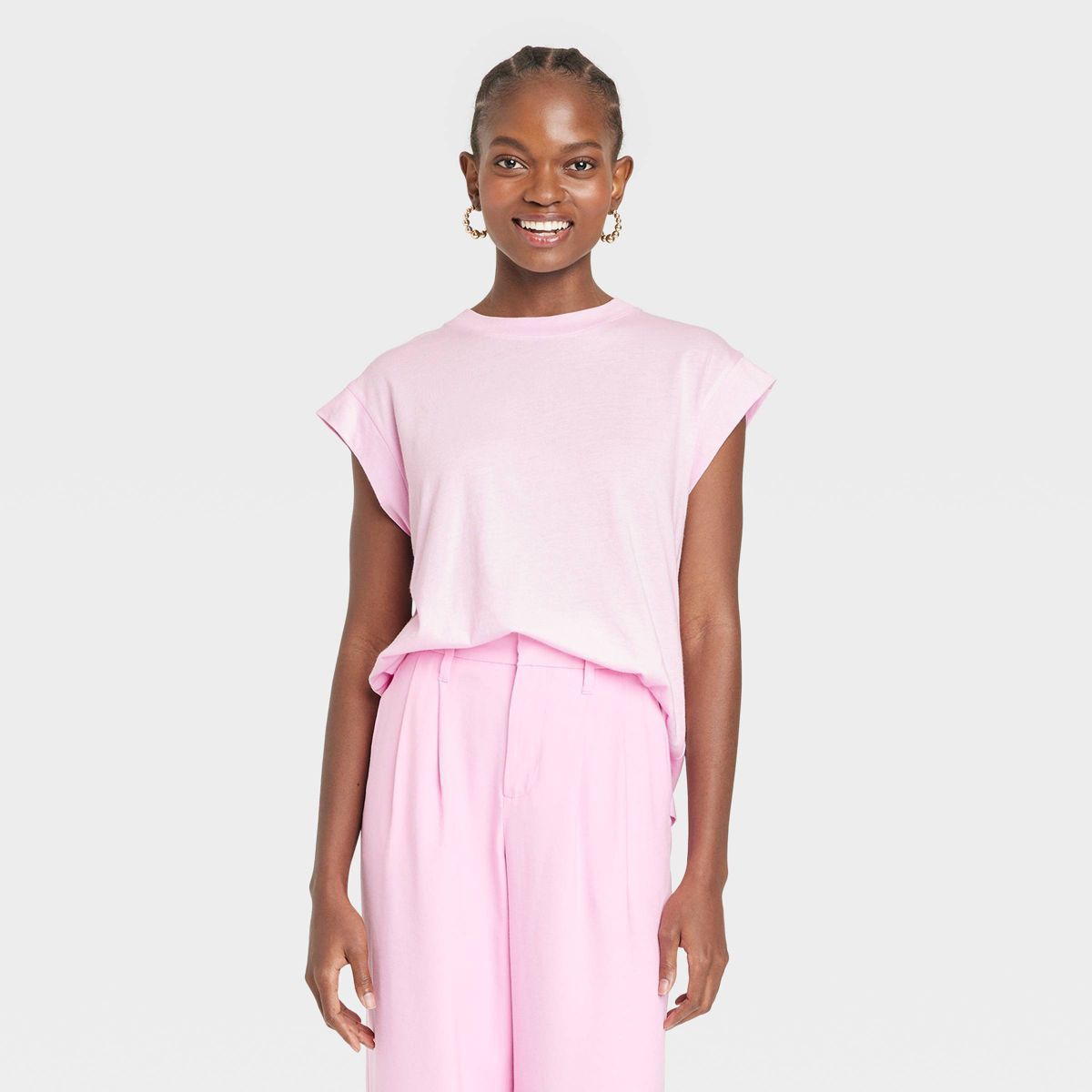 Women's Extended Shoulder T-Shirt - A New Day™ Light Pink S | Target