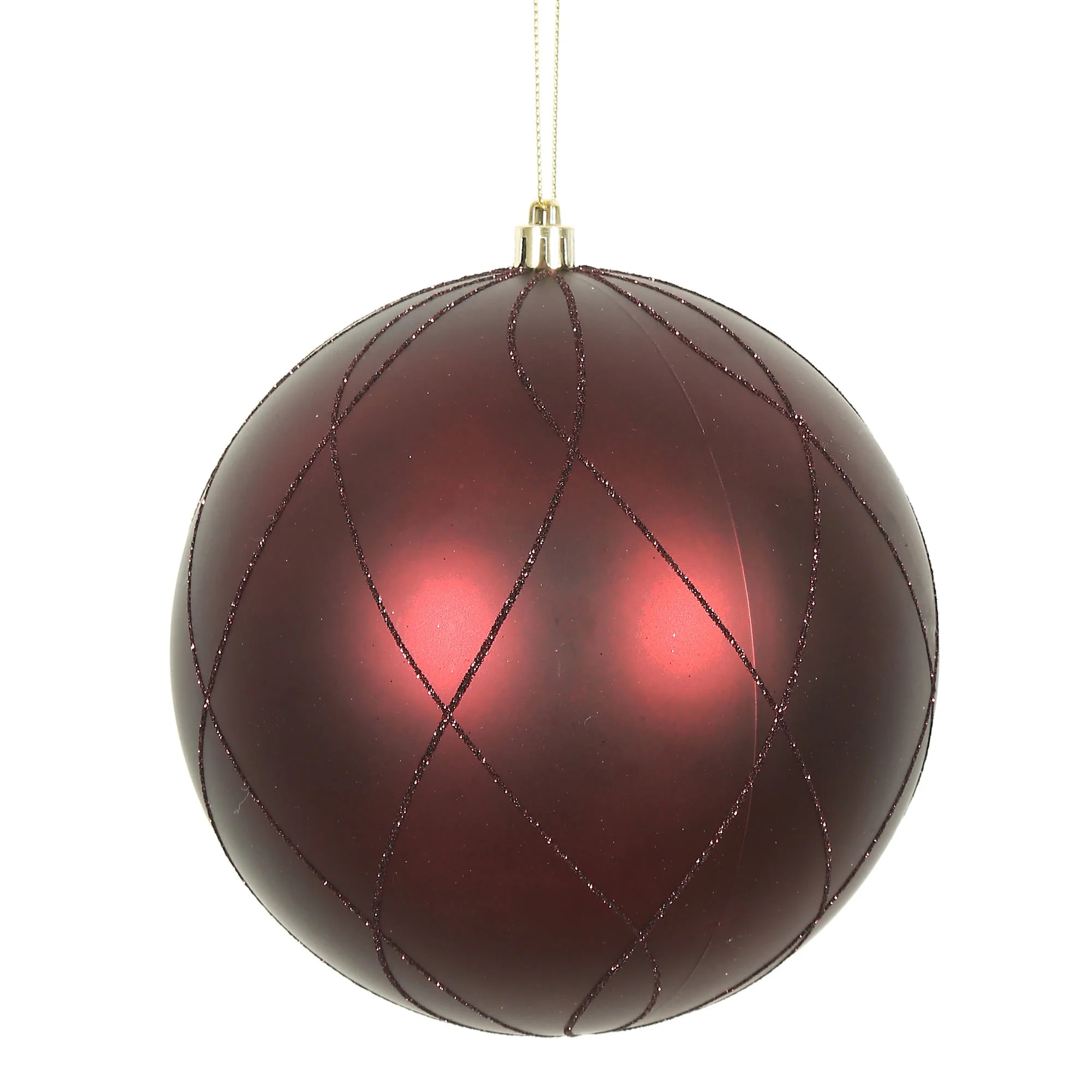 Vickerman 4" Burgundy Matte and Glitter Swirl Ball Ornament, 4 per Box | Walmart (US)