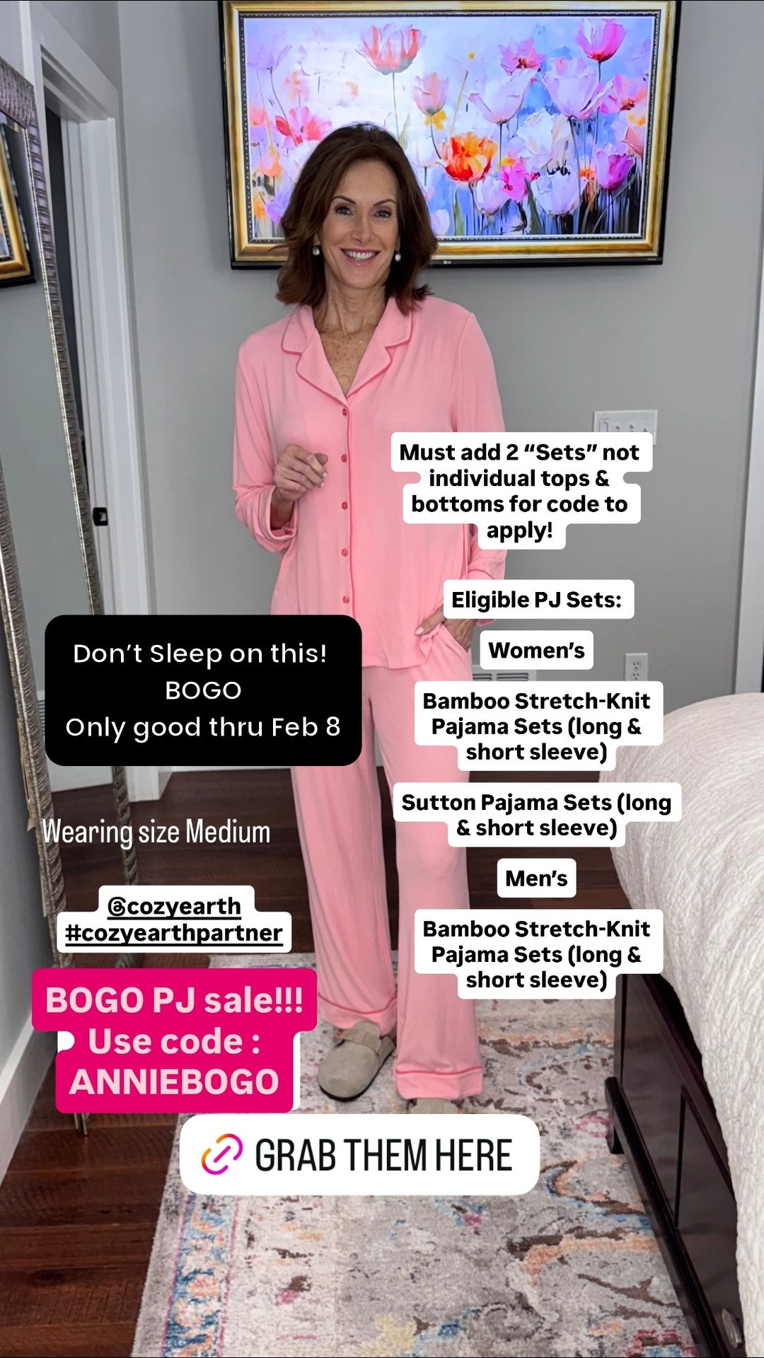 @cozyearth 
#cozyearthpartner Must add 2 “Sets” not individual tops & bottoms for code to apply! 
Eligible PJ Sets: 

Women’s

Bamboo Stretch-Knit Pajama Sets (long & short sleeve)

Sutton Pajama Sets (long & short sleeve)

Men’s

Bamboo Stretch-Knit Pajama Sets (long & short sleeve)
 BOGO PJ sale!!!

Use code : 
ANNIEBOGO

20% off everything else with code:
CE-Blessing

#LTKMidsize #LTKSaleAlert #LTKTall