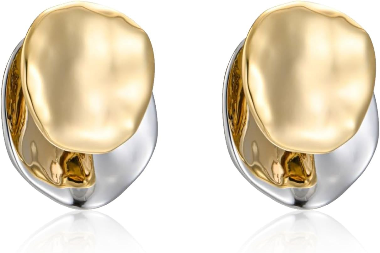 ABILITH Gold and Silver Hoops Earrings,Two Tone Earrings for Women,Mix Color Chunky Studs,Hypoallergenic Earrings Gift for Teen Girl, Small | Amazon (US)