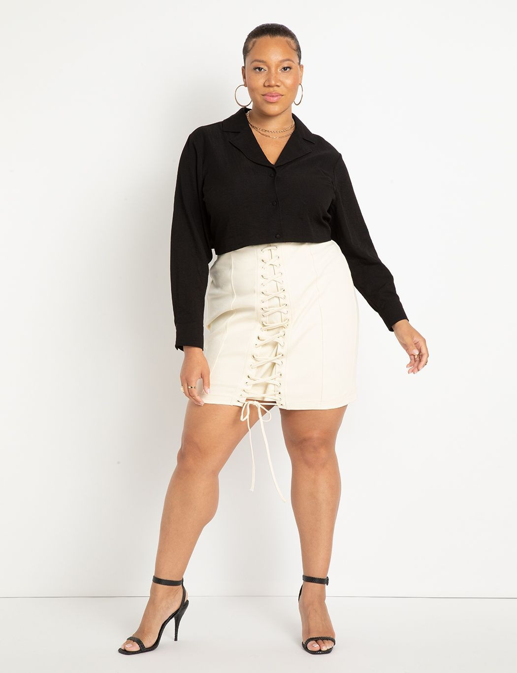 Laceup Detail Mini Skirt | Women's Plus Size Skirts | ELOQUII | Eloquii