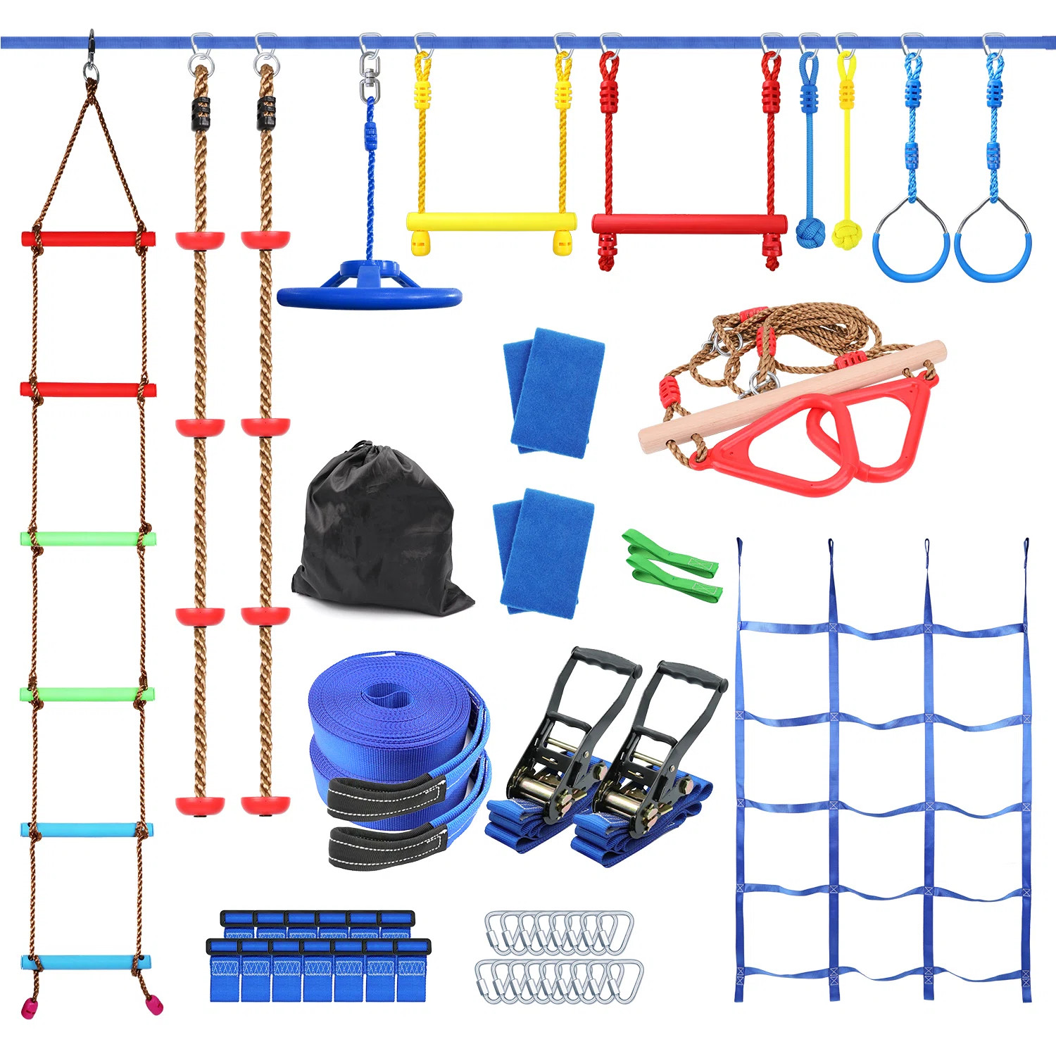 SereneLife 50’ Ninja Warrior Obstacle Course Kit With 14 Accessories For Kids & Adults, SLSNJWR... | Wayfair North America