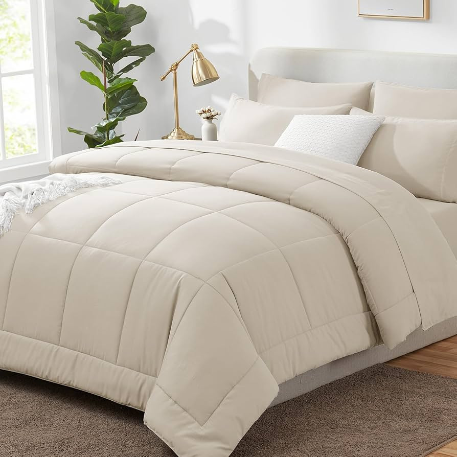 CozyLux Queen Comforter Set Beige, 7 Pieces Bed in a Bag, Beige Comforter Queen Size, All Season ... | Amazon (US)