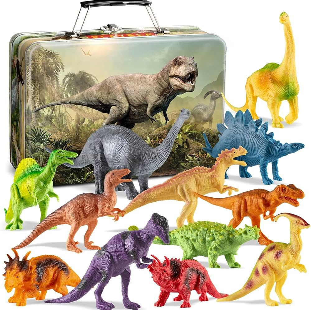 PLAYVIBE Dinosaur Toys for Kids 3-5 – 12 Realistic Small Dinosaur Figures with Metal Storage Bo... | Amazon (US)