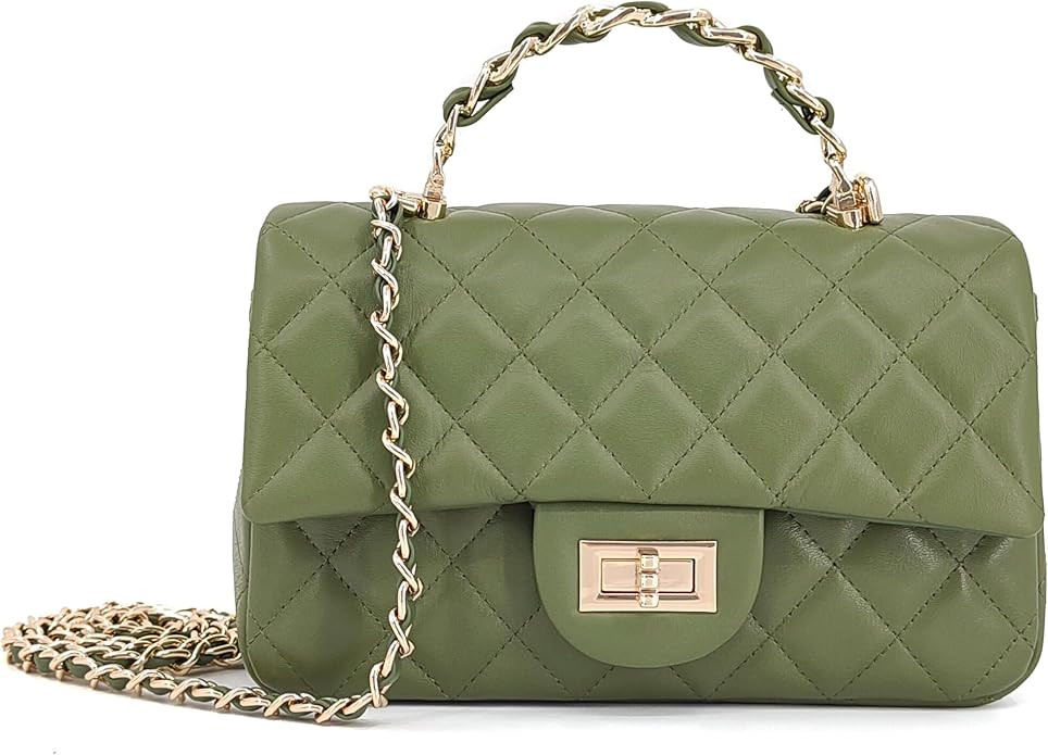 Small Quilted Crossbody Bags for Women,Leather Shoulder Bag with Gold Chain Strap,Metal Top Handl... | Amazon (US)