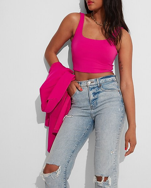 Body Contour Cropped Square Neck Tank | Express