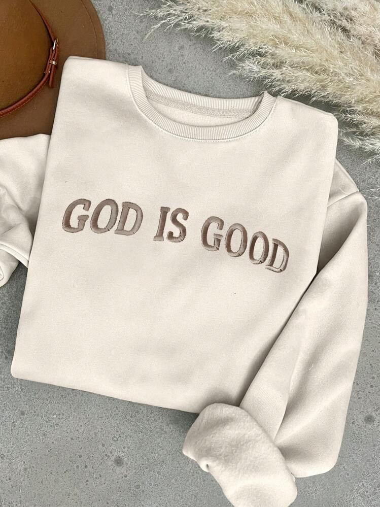 INAWLY Women's Casual Slogan Embroidery Fleece Sweatshirt, Fall/Winter,Long Sleeve Tops | SHEIN
