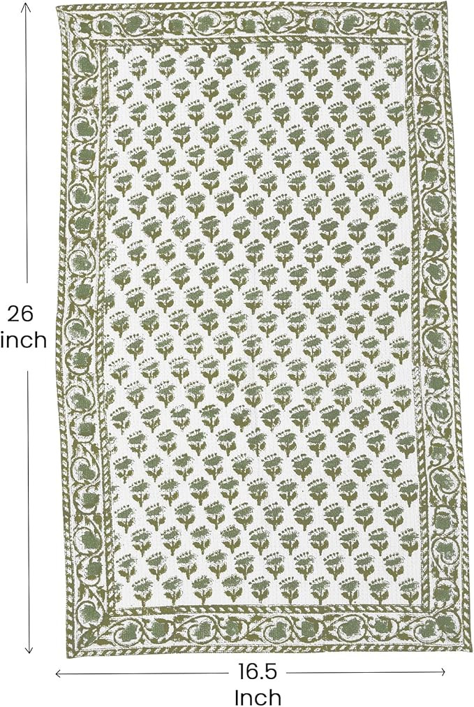 CPC Emerald Green Block Print Waffle Kitchen Towel Set of 3-16 x28 Ultra Absorbent Quick Dry Cott... | Amazon (US)