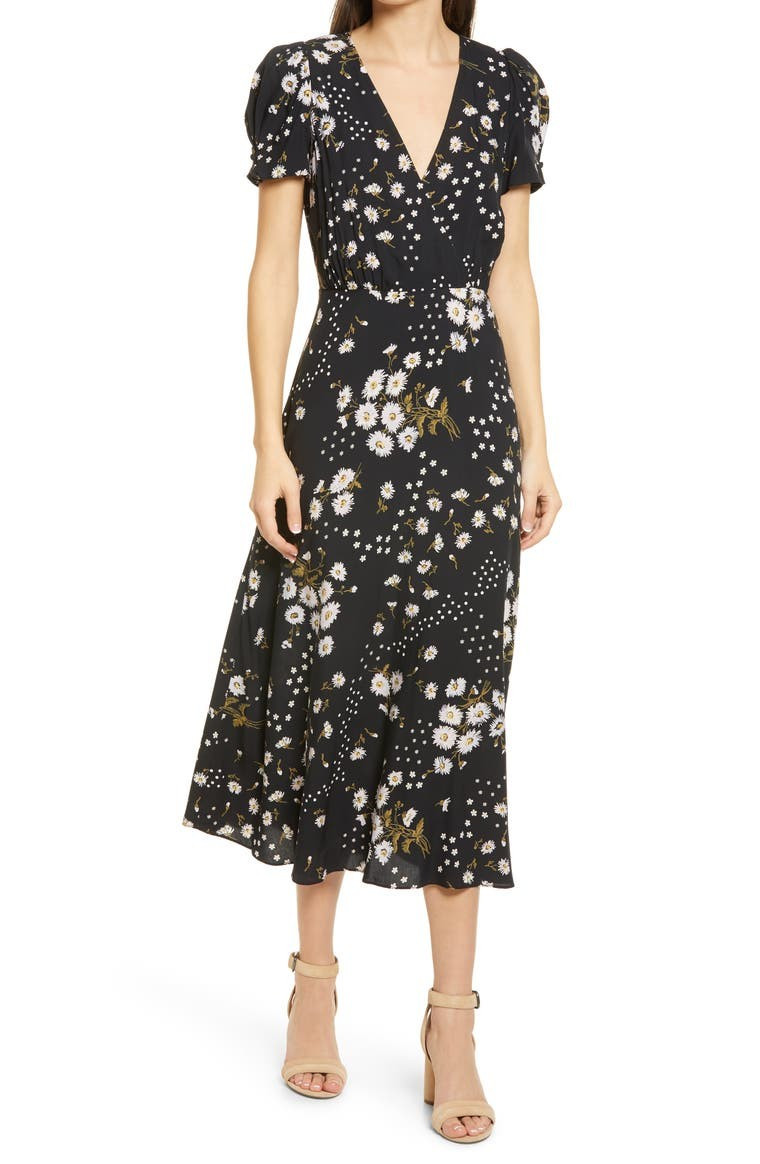 Madewell Puff Sleeve Wrap Front Midi Dress | Nordstrom | Nordstrom