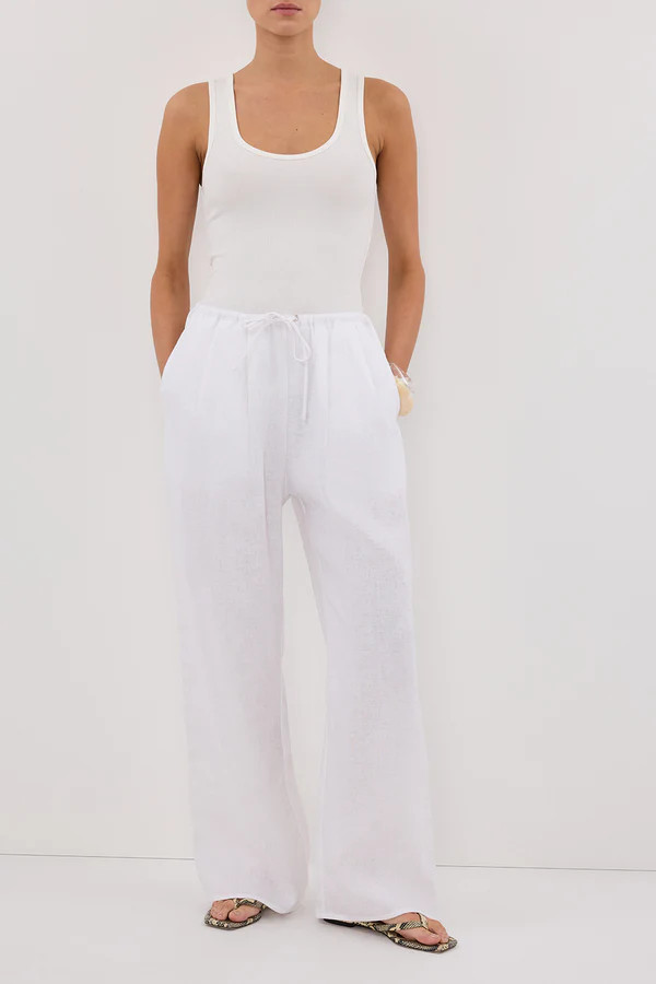 CARLA WHITE DRAWSTRING LINEN PANT | DISSH