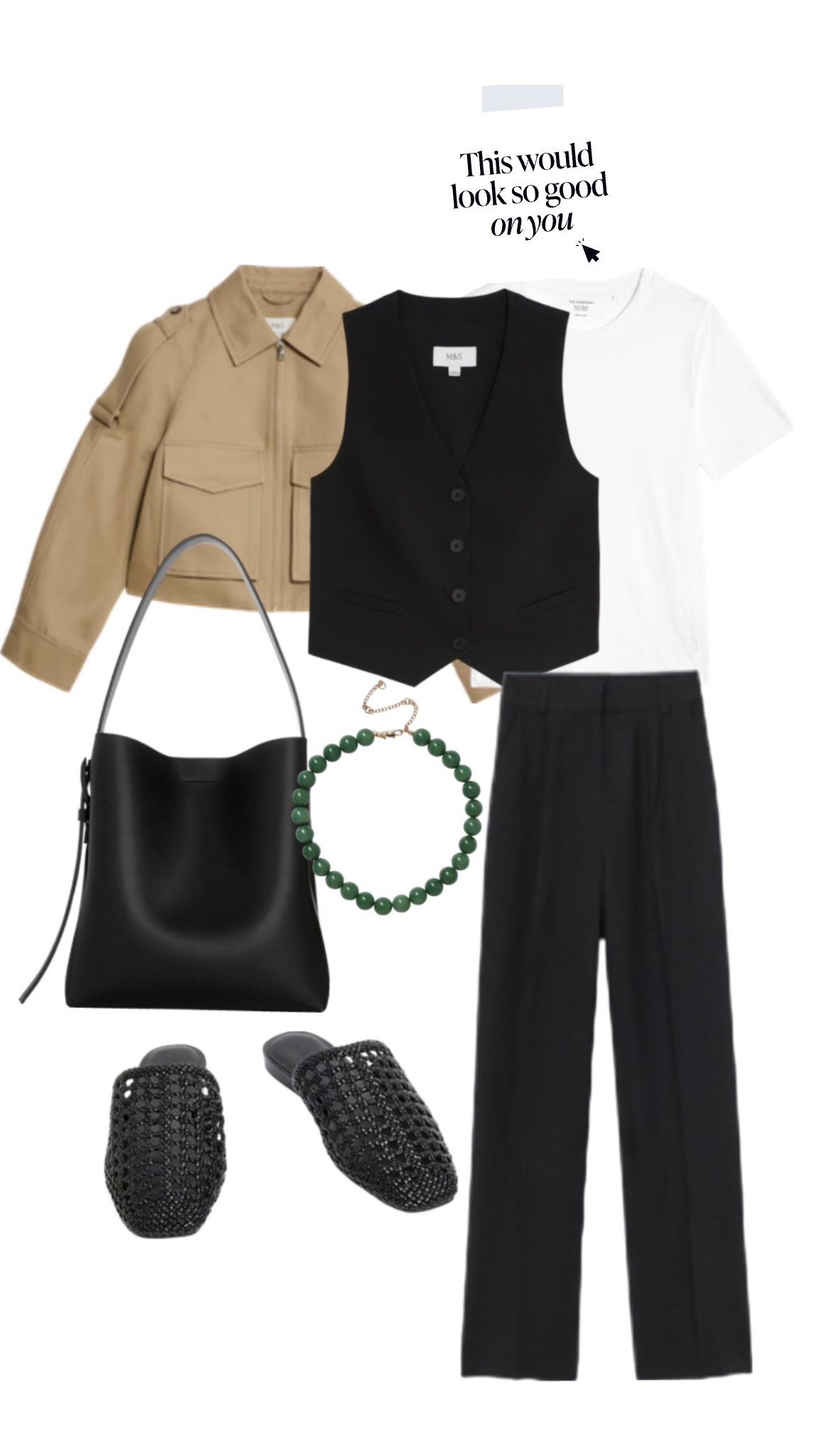 Monochrome spring workwear. 
Spring office outfit ideas. 
Neutral spring workwear. 

Woven shoes, trucker jacket, waistcoat outfits, beaded necklace

#LTKspring #LTKuk #LTKworkwear