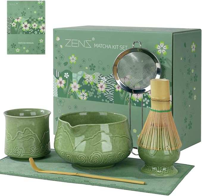 ZENS Matcha Set, Matcha Tee Set mit Matt Keramik Matcha Schale, Matcha-Tasse, Matcha-Pulversieb, ... | Amazon (DE)
