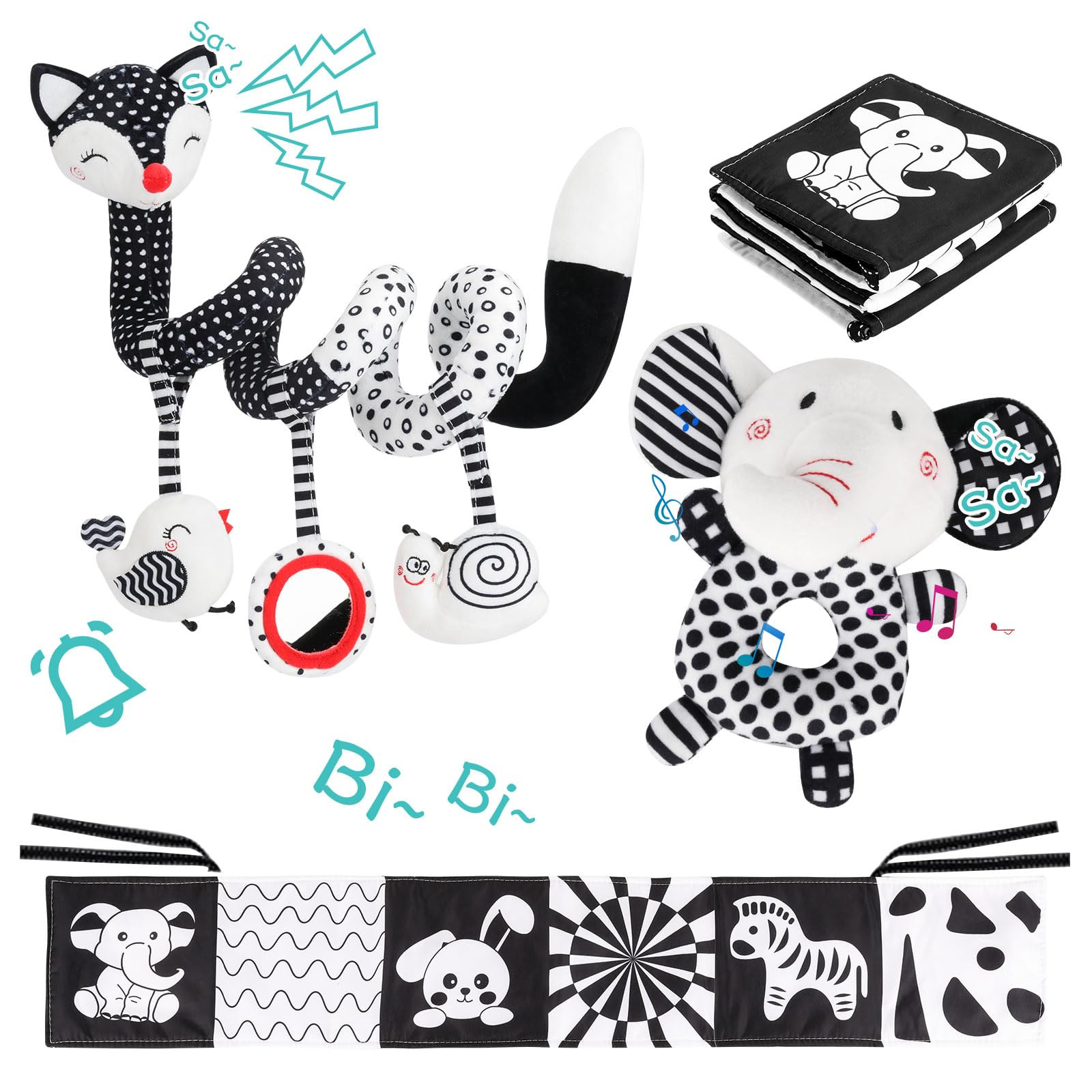 3 Pcs Car Seat Toys for Babies 0-6 Months，Black and White Baby Hanging Rattle Toys for Crib Mob... | Amazon (US)
