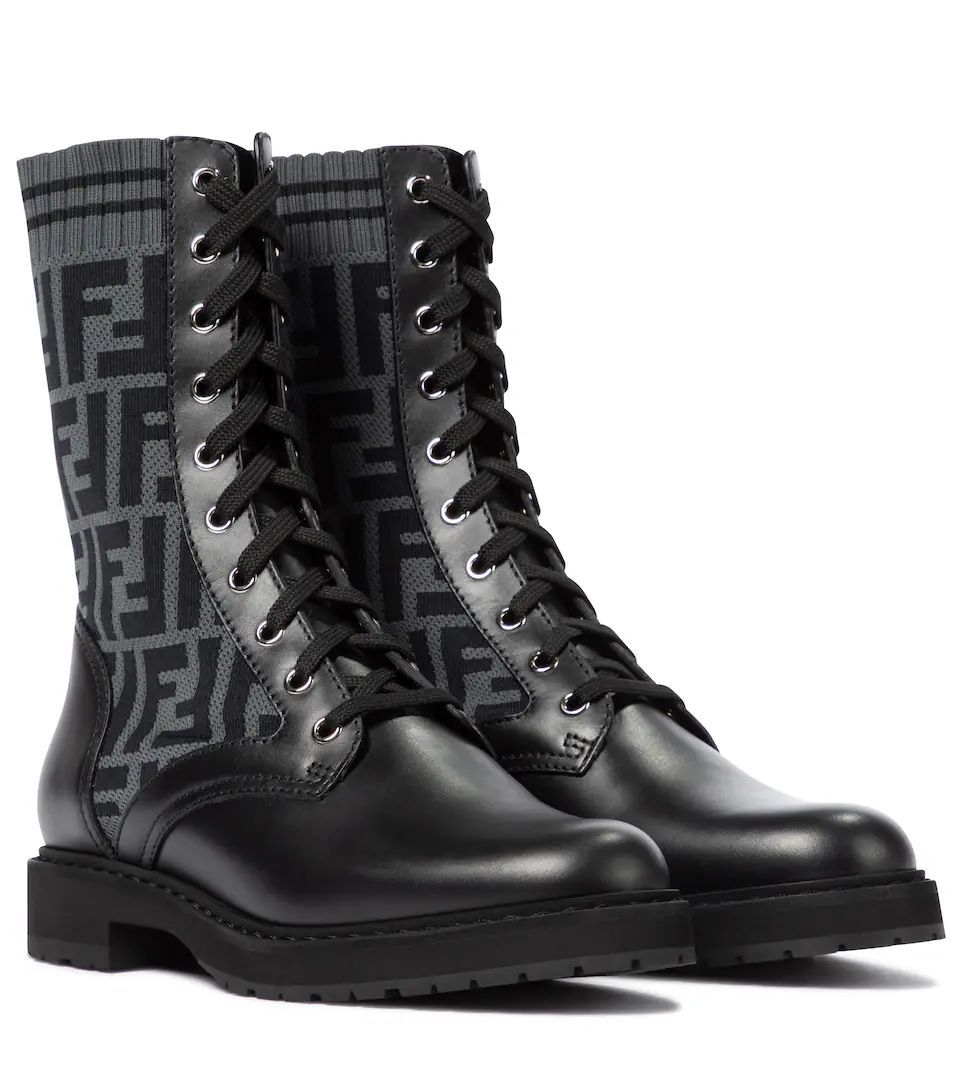 Rockoko FF leather-trimmed combat boots | Mytheresa (UK)