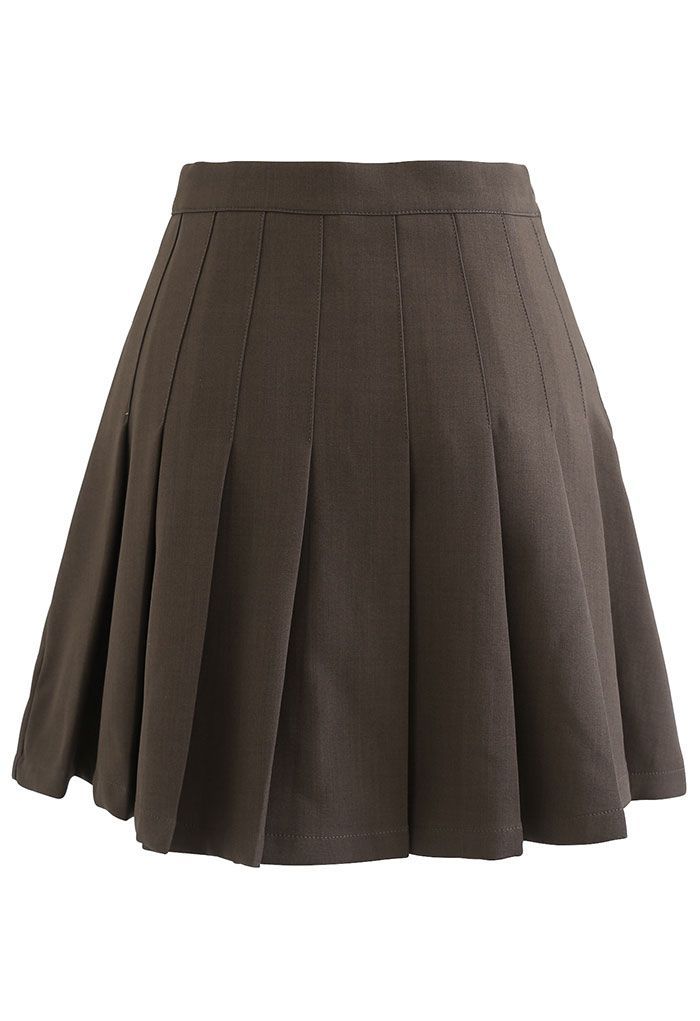 High Waist Pleated Mini Skirt in Brown | Chicwish