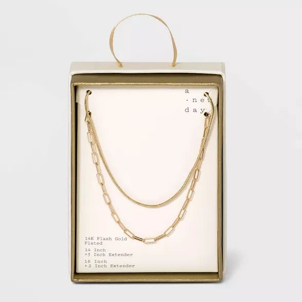 Silver Plated Gold Dipped Link Chain Duo Necklace - A New Day&#8482; Worn Gold | Target