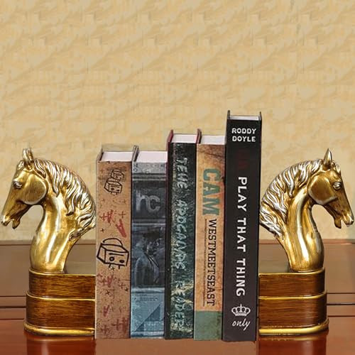 Bookends Decorative Golden Horse Head, Golden Horse Head Bookends for Shelves, Unique Gift with Golden Horse Head | Amazon (US)