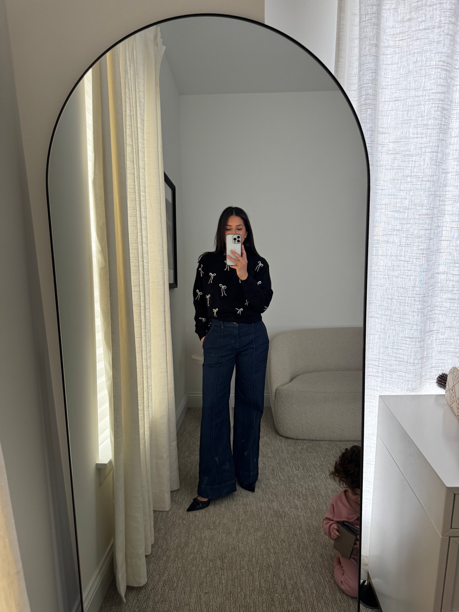 Wearing Jcrew denim. They run true to size. Wearing xs sweater  