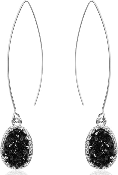 Humble Chic Simulated Druzy Dangly Threader Earrings - Gold, Silver, or Rose Gold Tone Long Simpl... | Amazon (US)