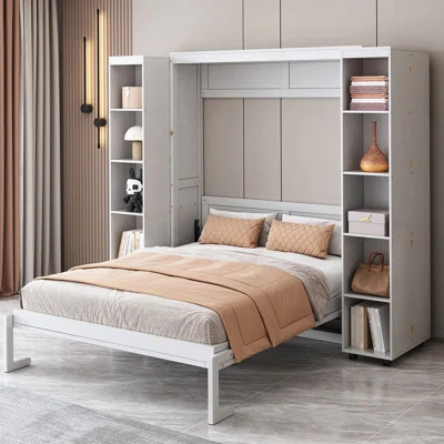 Queen Murphy Bed Wall Bed with Storage Doors, White | Wayfair North America