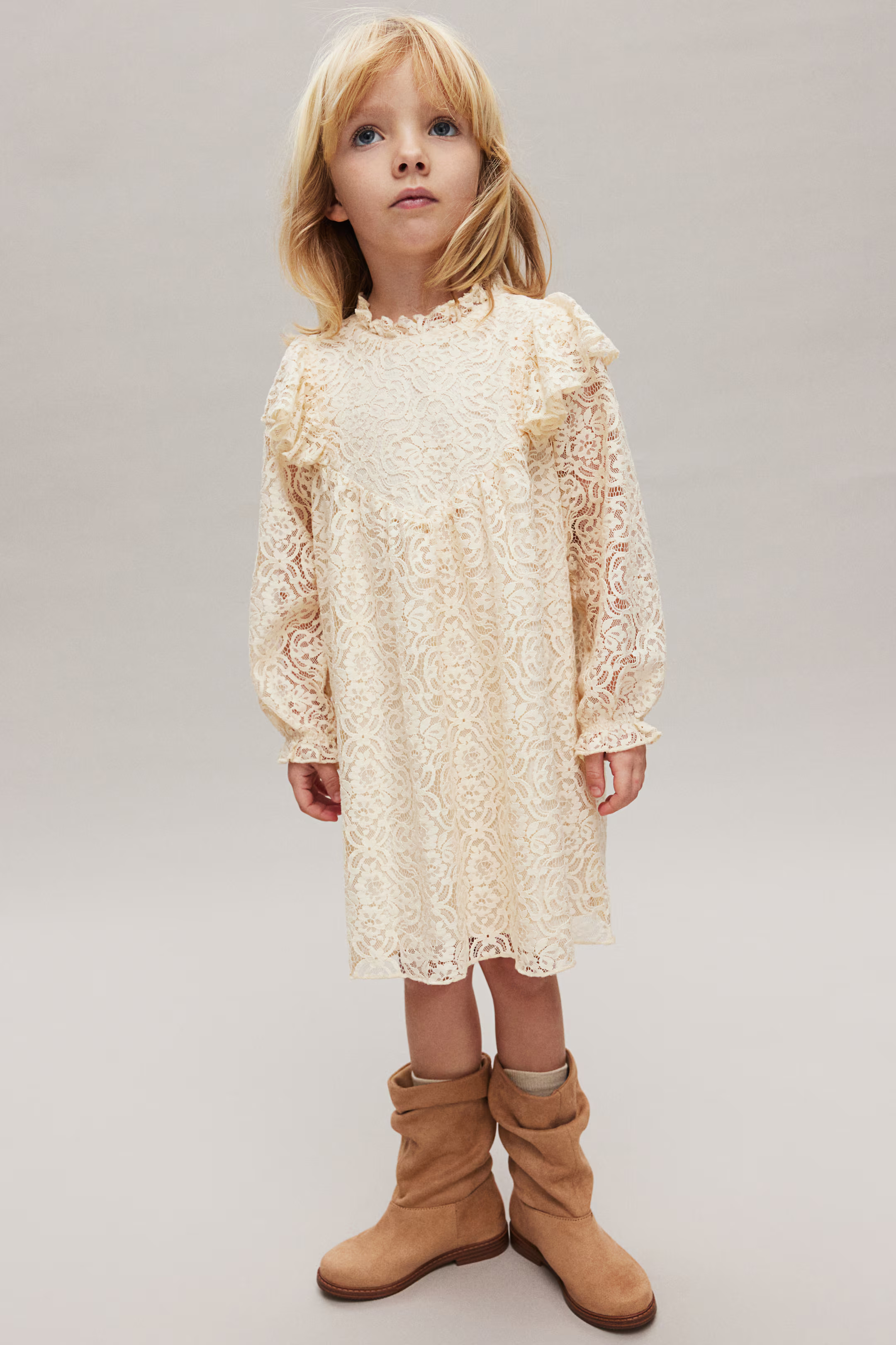 Ruffle-Trimmed Lace Dress - Light beige - Kids | H&M US | H&M (US + CA)