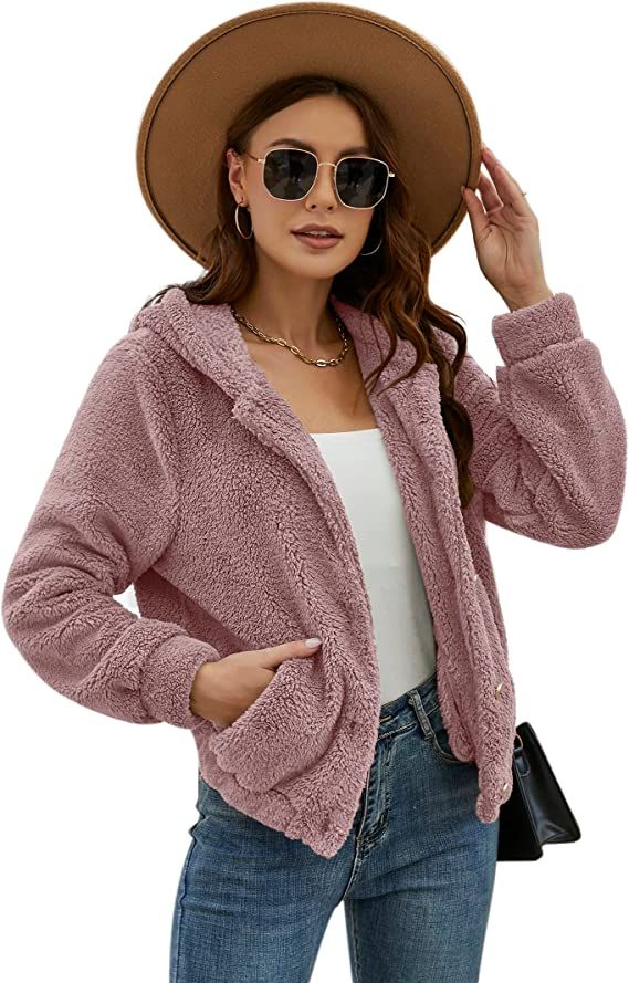 KOJOOIN Women's Sherpa Jacket Cropped Fleece Teddy Shaggy Coats with Pockets Casual Warm Fluffy W... | Amazon (US)