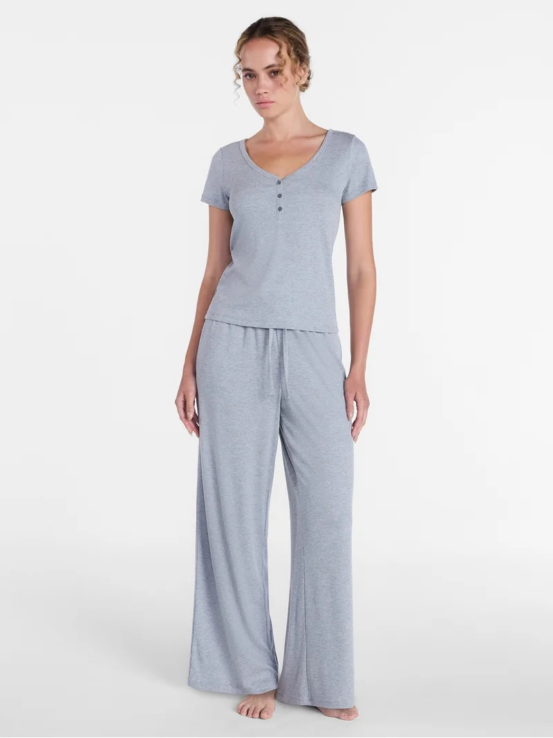 Joyspun Women\u2019s Modal Blend Ribbed Henley Sleep Top, Sizes XS-3X | Walmart (US)