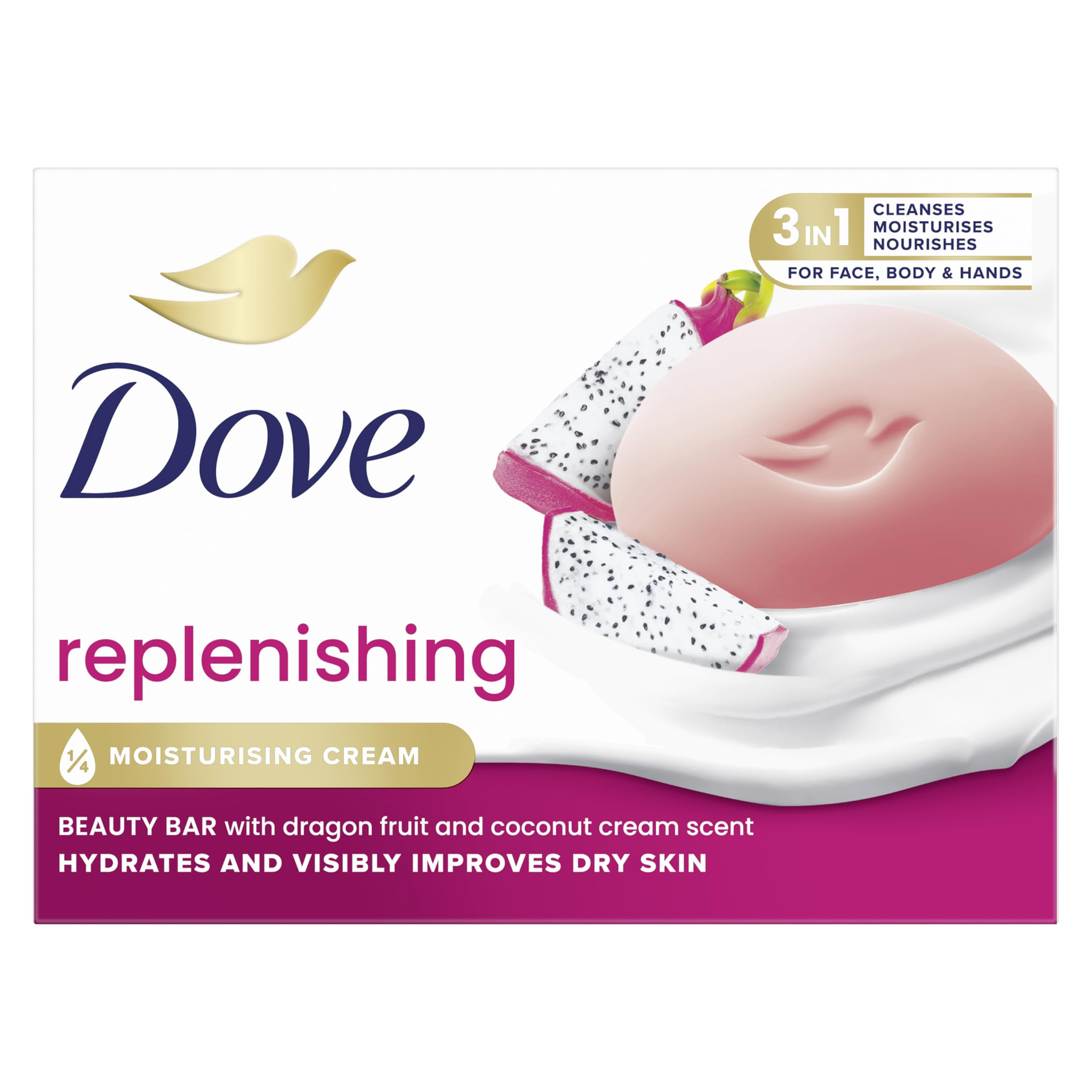 Dove Beauty Bar Soap Dragon Fruit Hand Soap for Face and Body with 1/4 Moisturising Cream Dermato... | Amazon (DE)