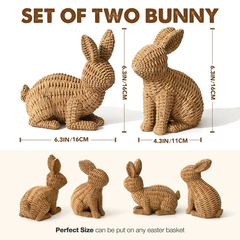 Ayieyill 2 Pcs Easter Rabbit Decor, Easter Rattan Bunny Resin Ornaments for Home Courtyard Tablet... | Walmart (US)