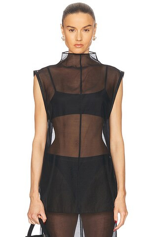Sheer Silk Leather Trim Top | FWRD 