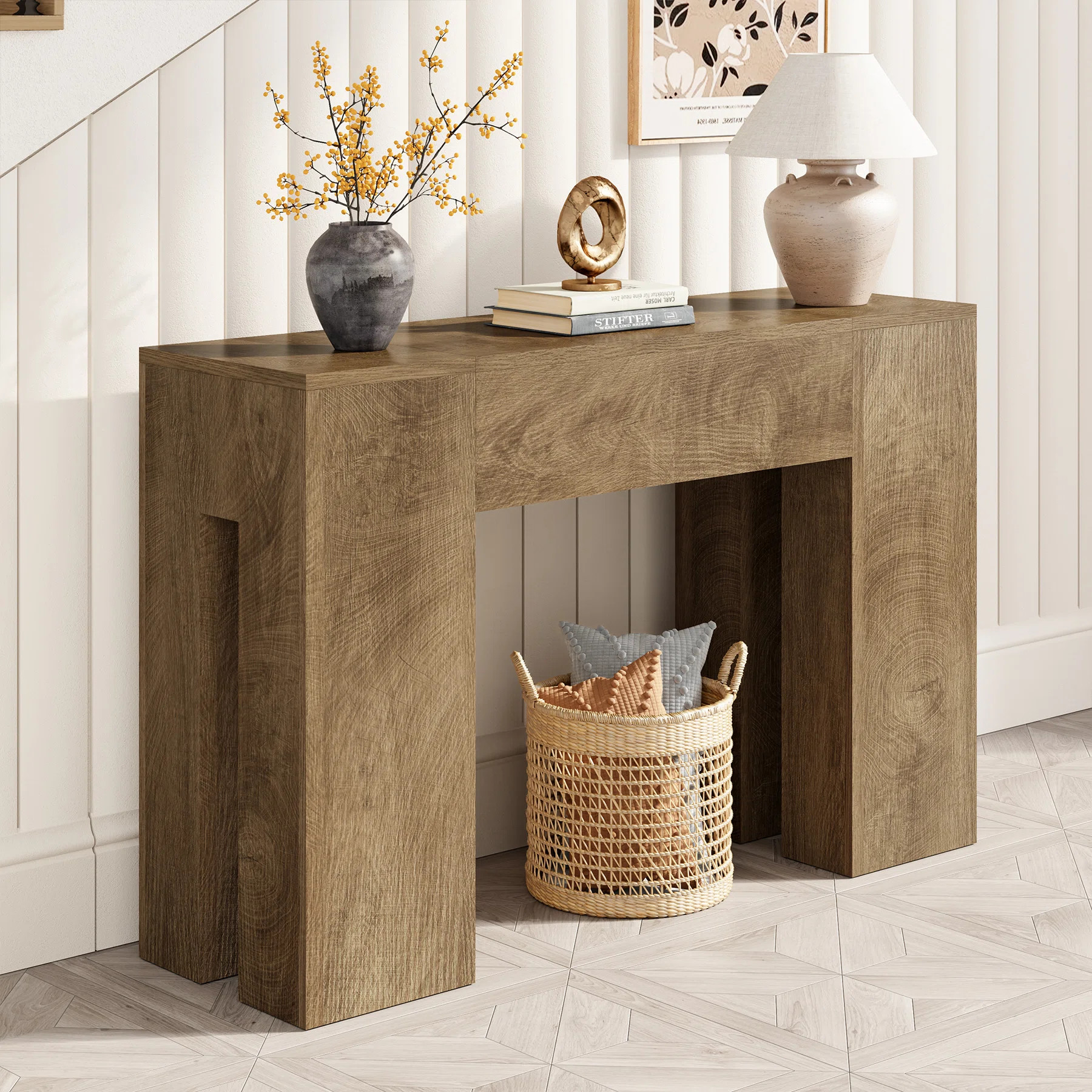 Farmhouse Long Sofa Console Table For Entryway Living Room Hallway Foyer Entrance, Wood Behind Co... | Wayfair North America