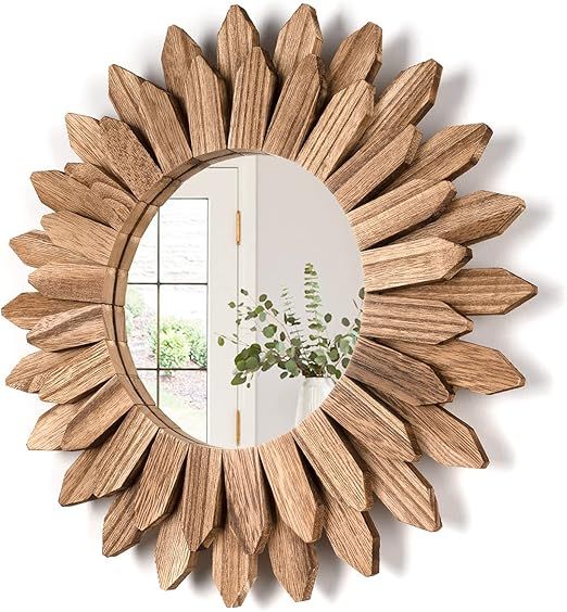 Honiway Wall Mirror Decorative 12 inch Rustic Wood Mirror Sunburst Boho Mirror for Entryway Bedro... | Amazon (US)