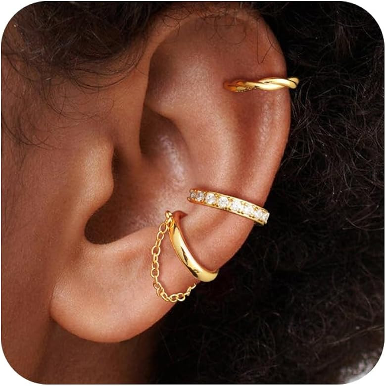 Gold Ear Cuff Earrings for Women Non Piercing, 14K Gold Plated/Silver Cuff Earrings for Women, Hy... | Amazon (US)