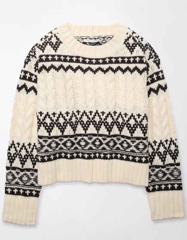 AE Fair Isle Cable-Knit Crewneck Sweater | American Eagle Outfitters (US & CA)