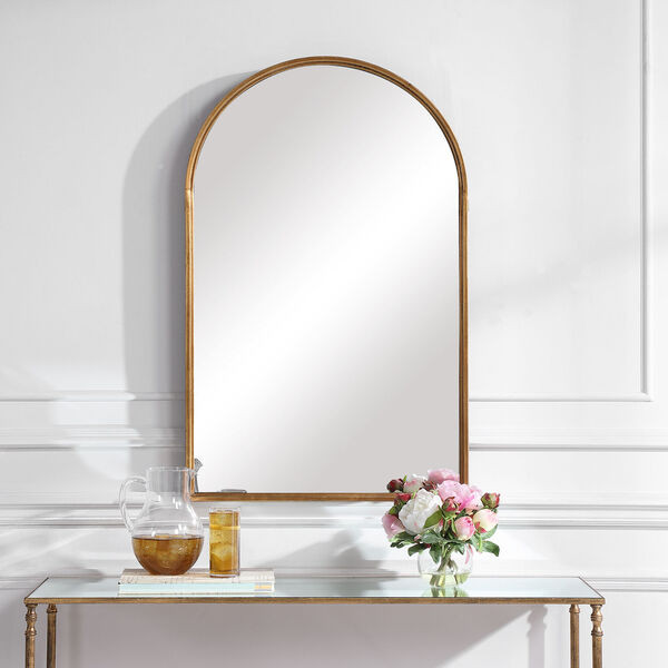 Afton Antique Gold Leaf Arch Wall Mirror | Bellacor