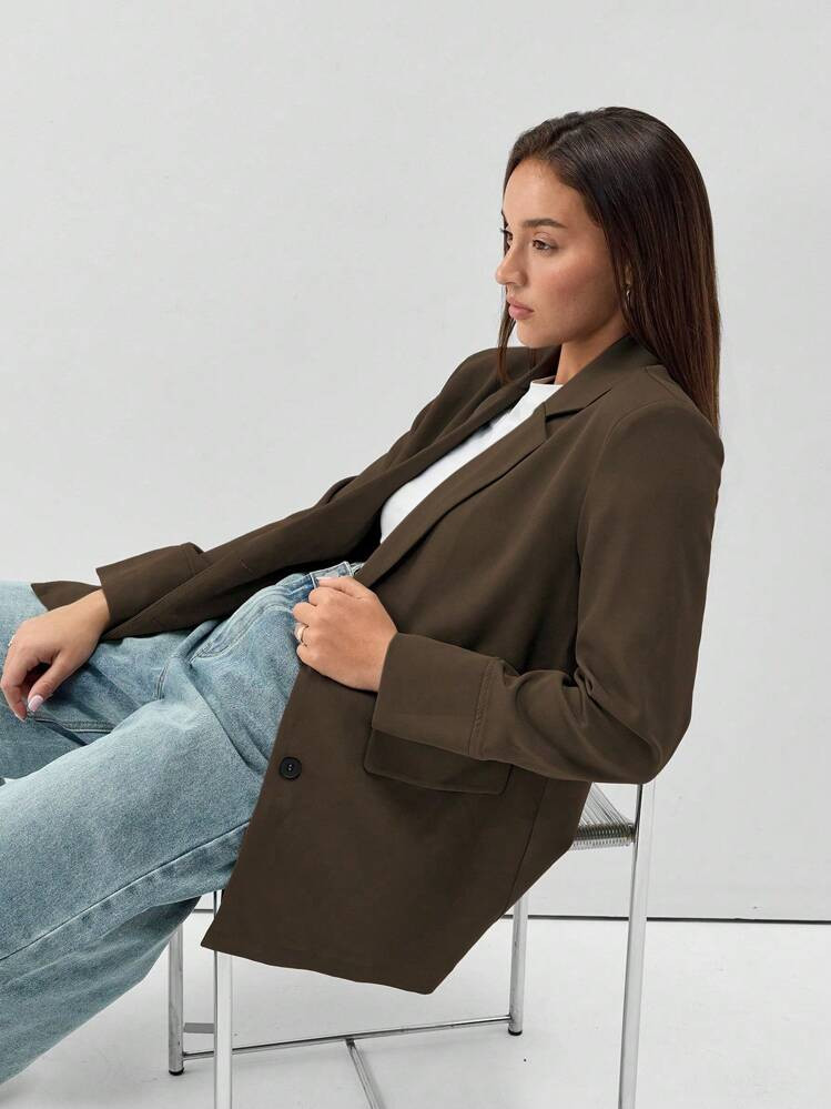 TRNVIE Chaqueta De Traje Informal Y Holgada De Color Liso | SHEIN